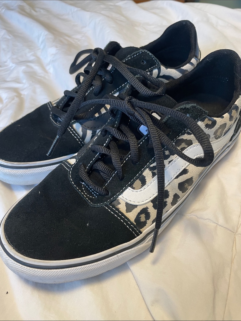 Vans Black and Leopard-Pattern Low-Top Sneakers